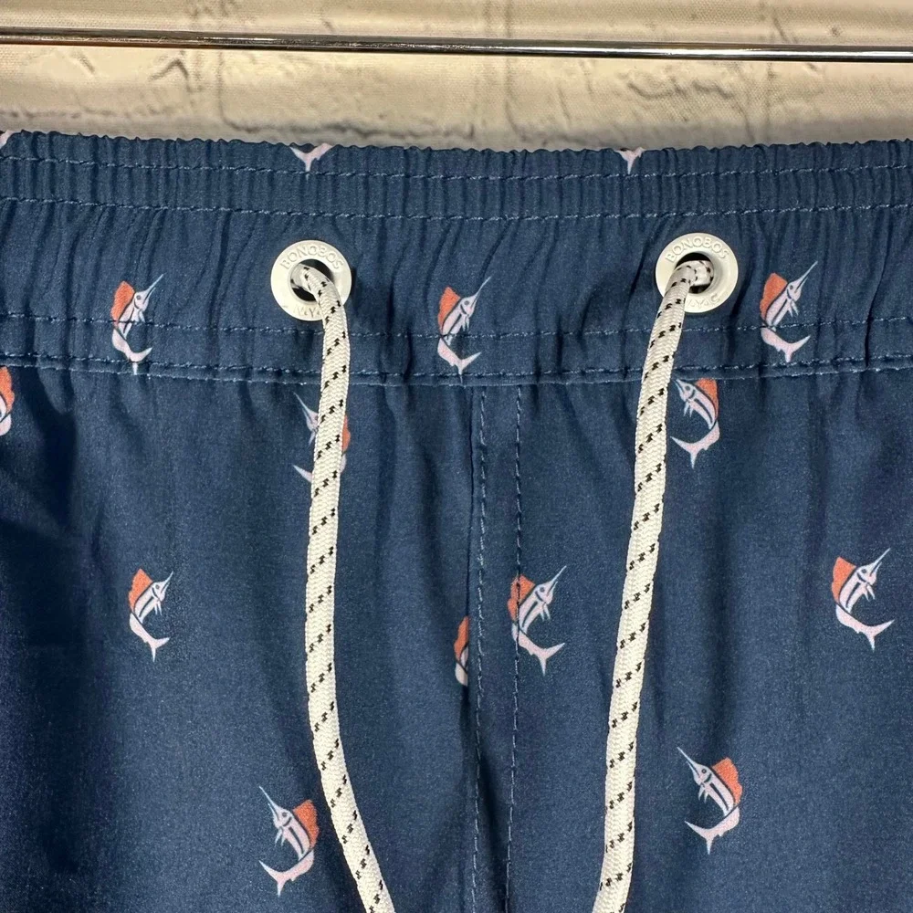NEW Bonobos Mens Marlin Print Swim Shorts Dark Blue 7 Inch Inseam XXL Swimwear